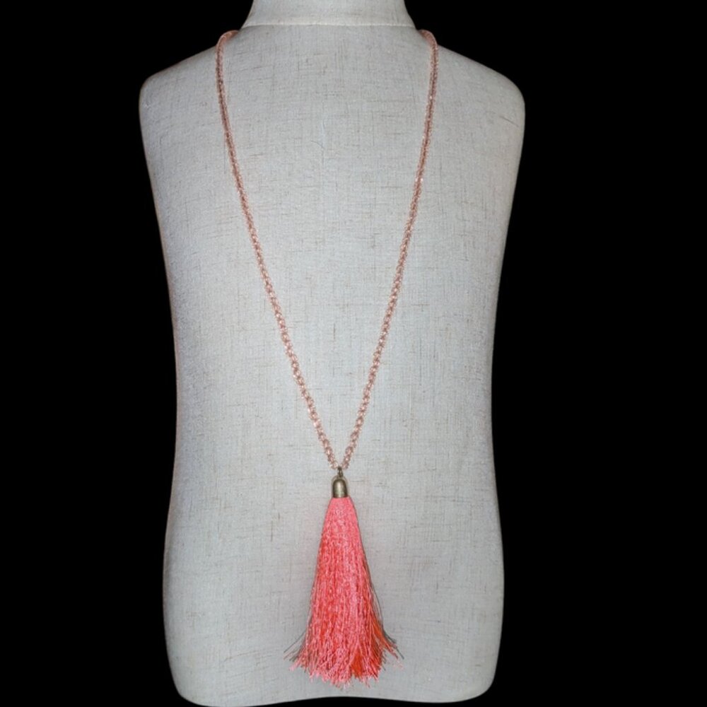 J. Crew Pastel Beaded Long Drop Adjustable Fluorescent Tassel Pendant Necklace